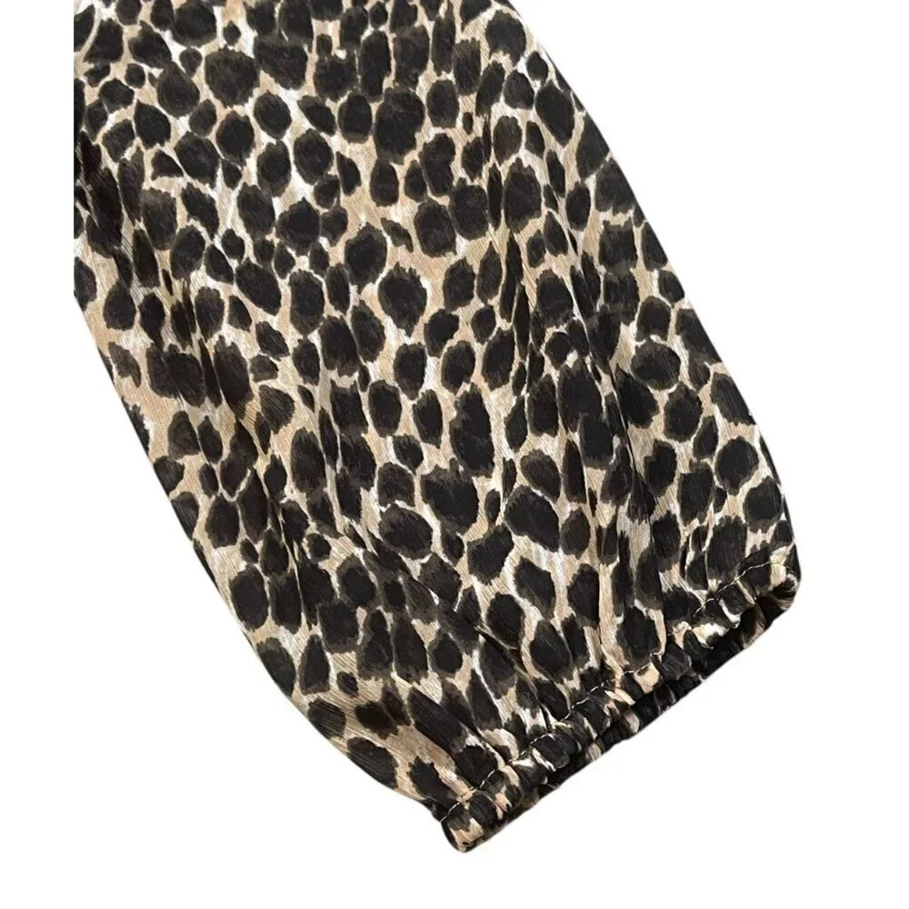J.Crew Women’s Leopard Print Smocked Neck Blouse - Medium